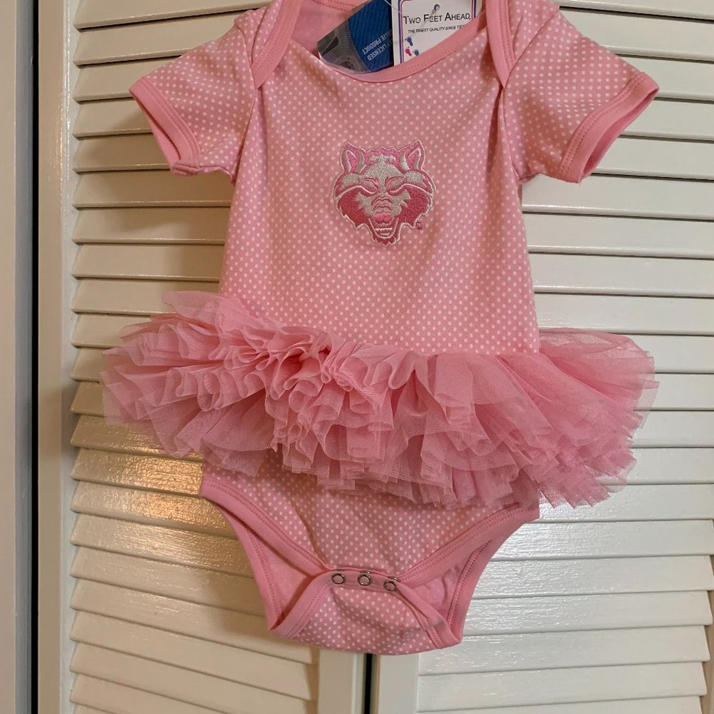 TWO FEET AHEAD PINK ONESY COLLEGIATE W/ TUTU RUFFLES